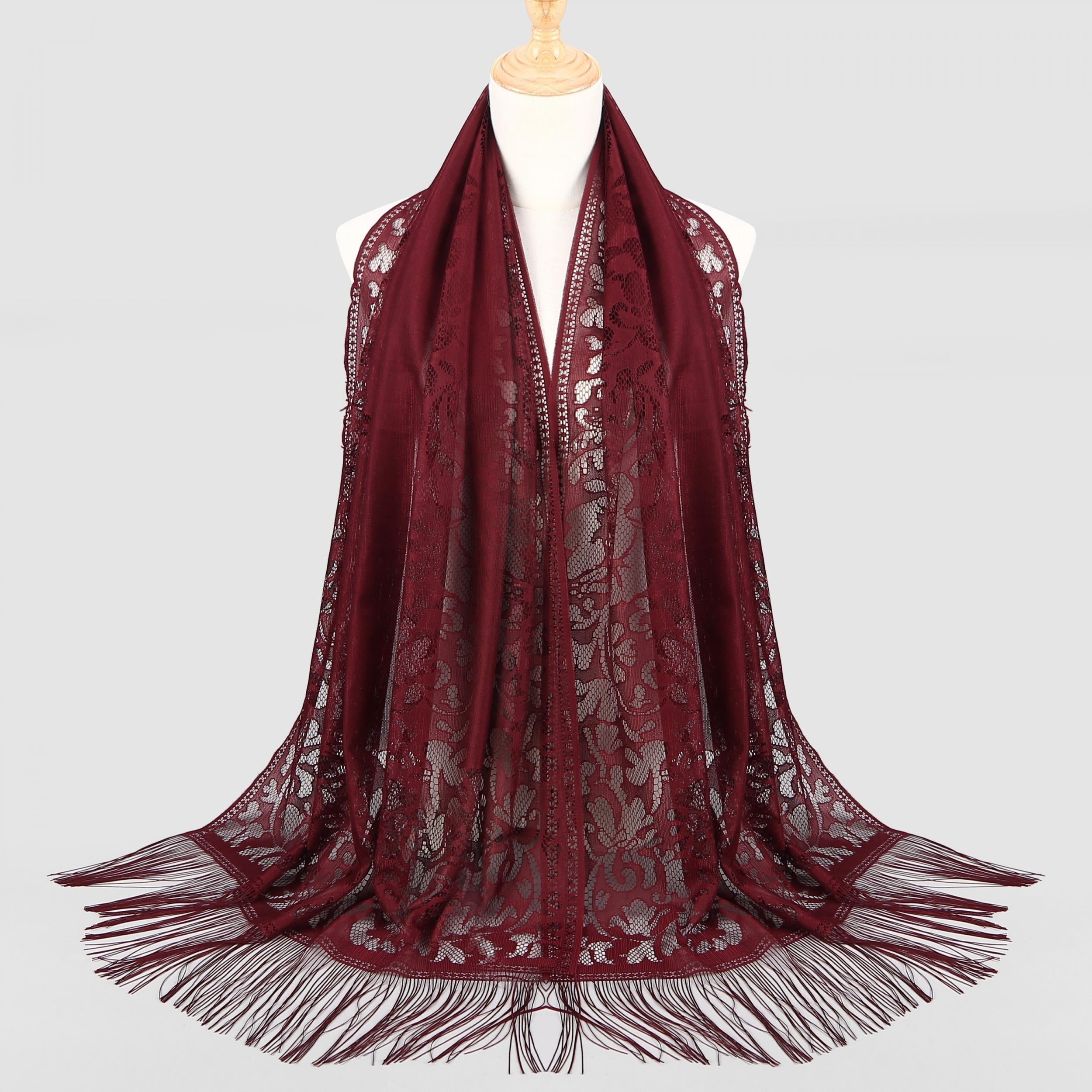Tassel Lace Shawl Solid Flower Hollow Scarf Hijab Women Wrap