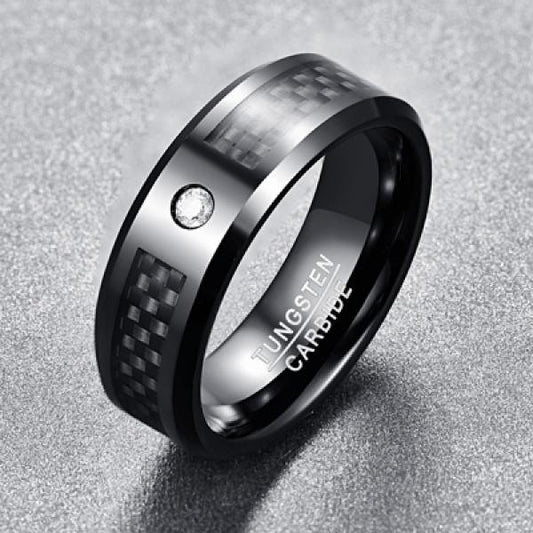 8mm Carbon Fiber Tungsten Steel Mens Ring
