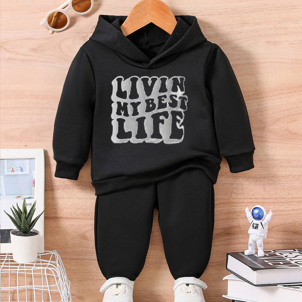 Kids Outfit LIVE MY LIFE Print Baby Trousers Set