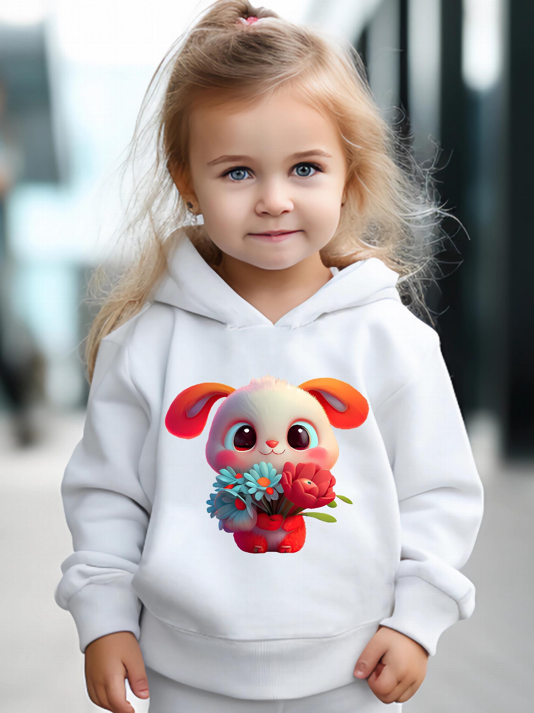Girls Rabbit Pattern Hooded Sweatshirt and Sweatpants Set