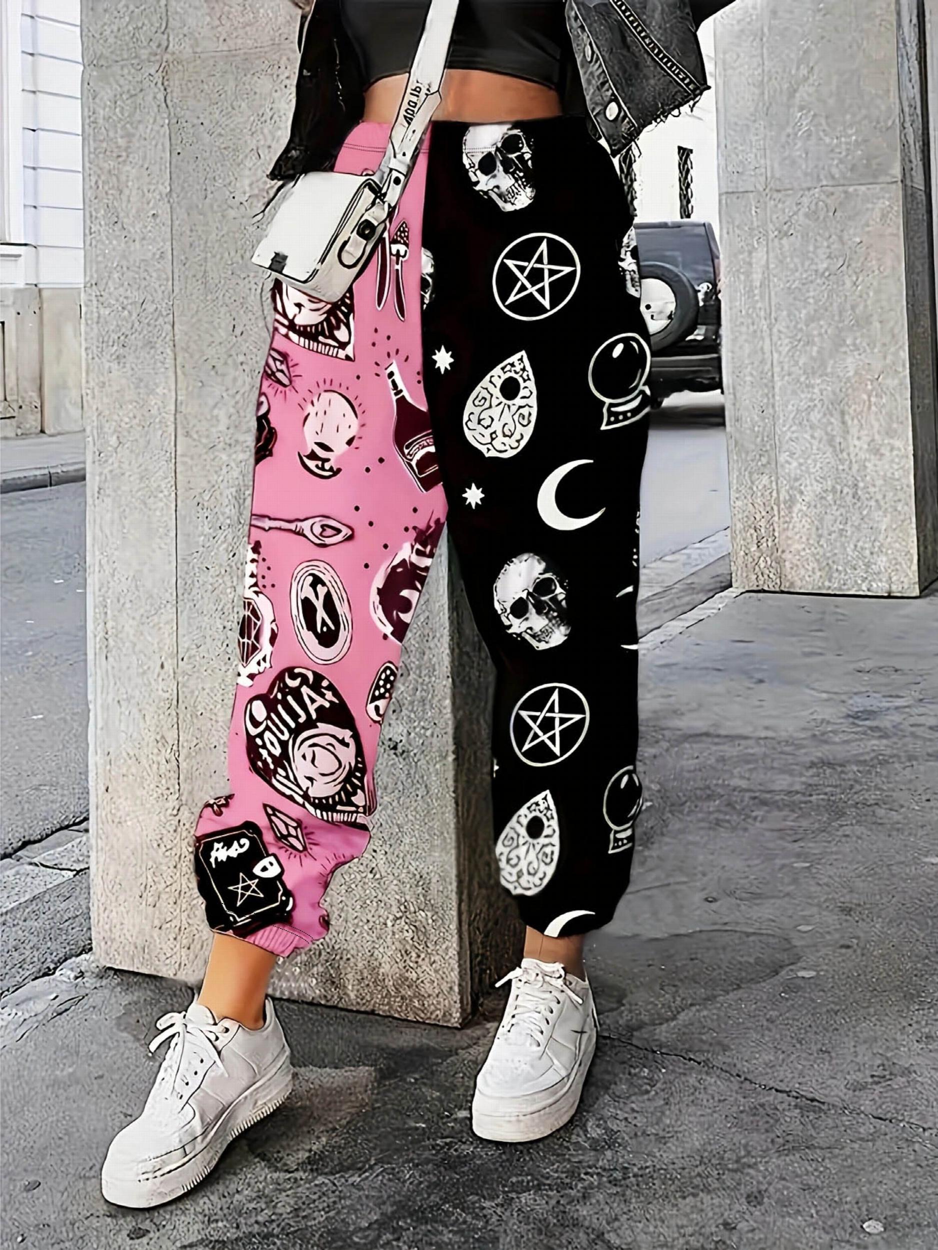  Colorblock Skull & Graffiti Print Joggers