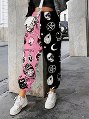  Colorblock Skull & Graffiti Print Joggers