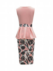 Bodycon 2pc Set Lace Sleeveless Tops & Abstract Print Skirts