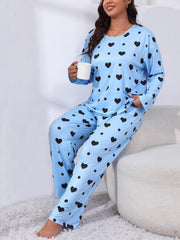  Heart Print Tee & Pants Lounge Two Piece Set