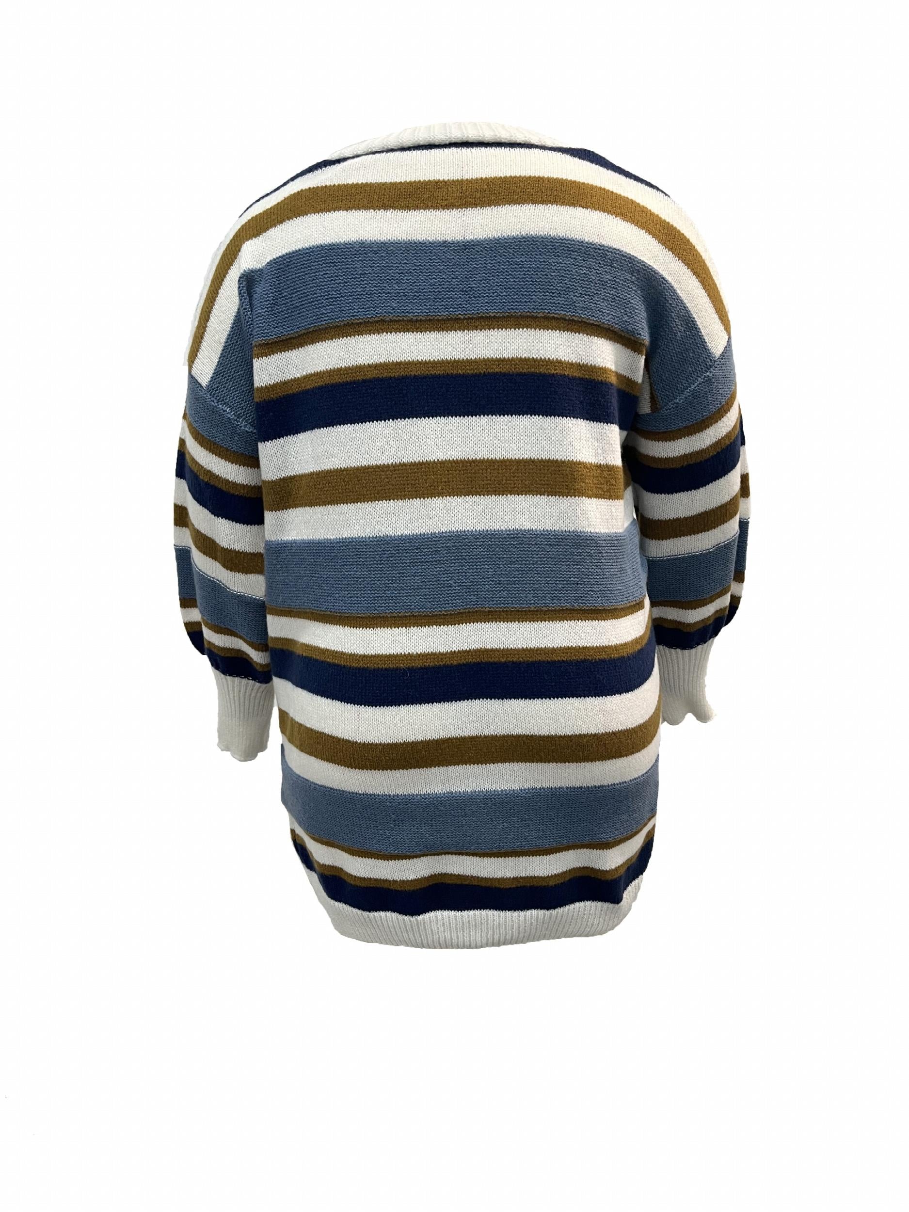  Stripe Print Button Up Long Sleeve Cardigan