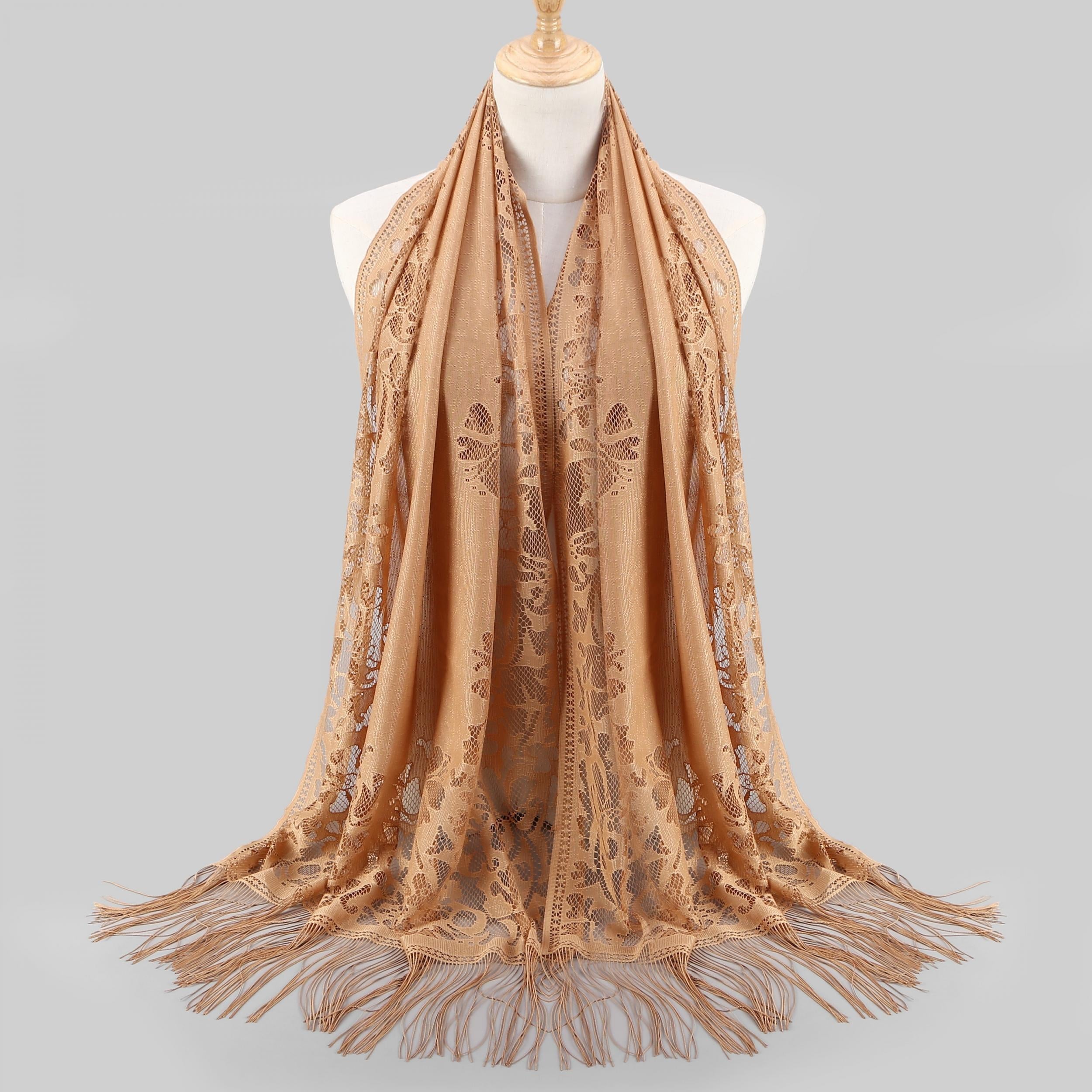 Tassel Lace Shawl Solid Flower Hollow Scarf Hijab Women Wrap