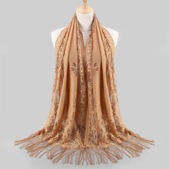 Tassel Lace Shawl Solid Flower Hollow Scarf Hijab Women Wrap
