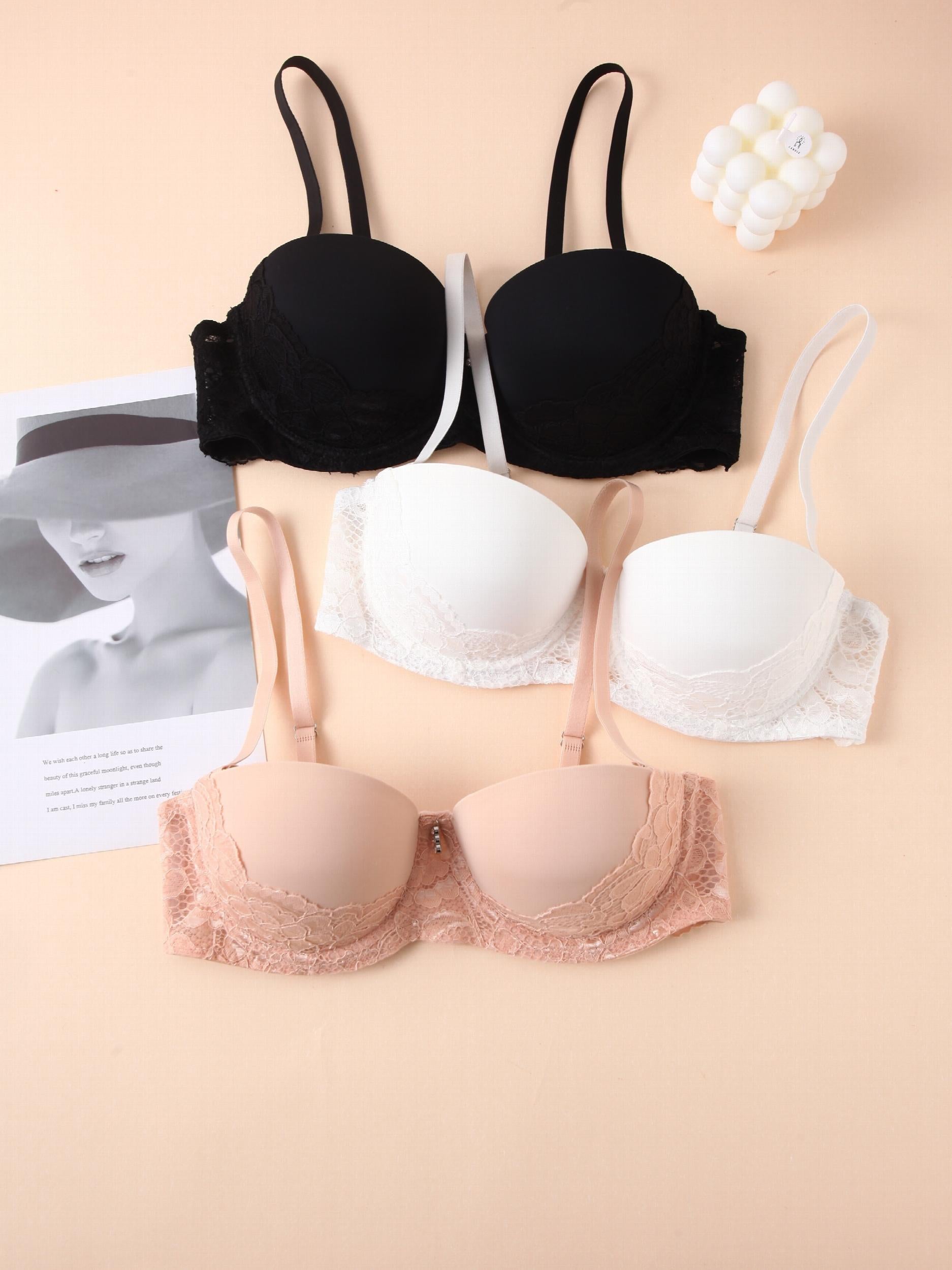 3 Pcs Lace Beaded Bra Lightweight Push Up Wireless Everyday Bra Women's Lingerie