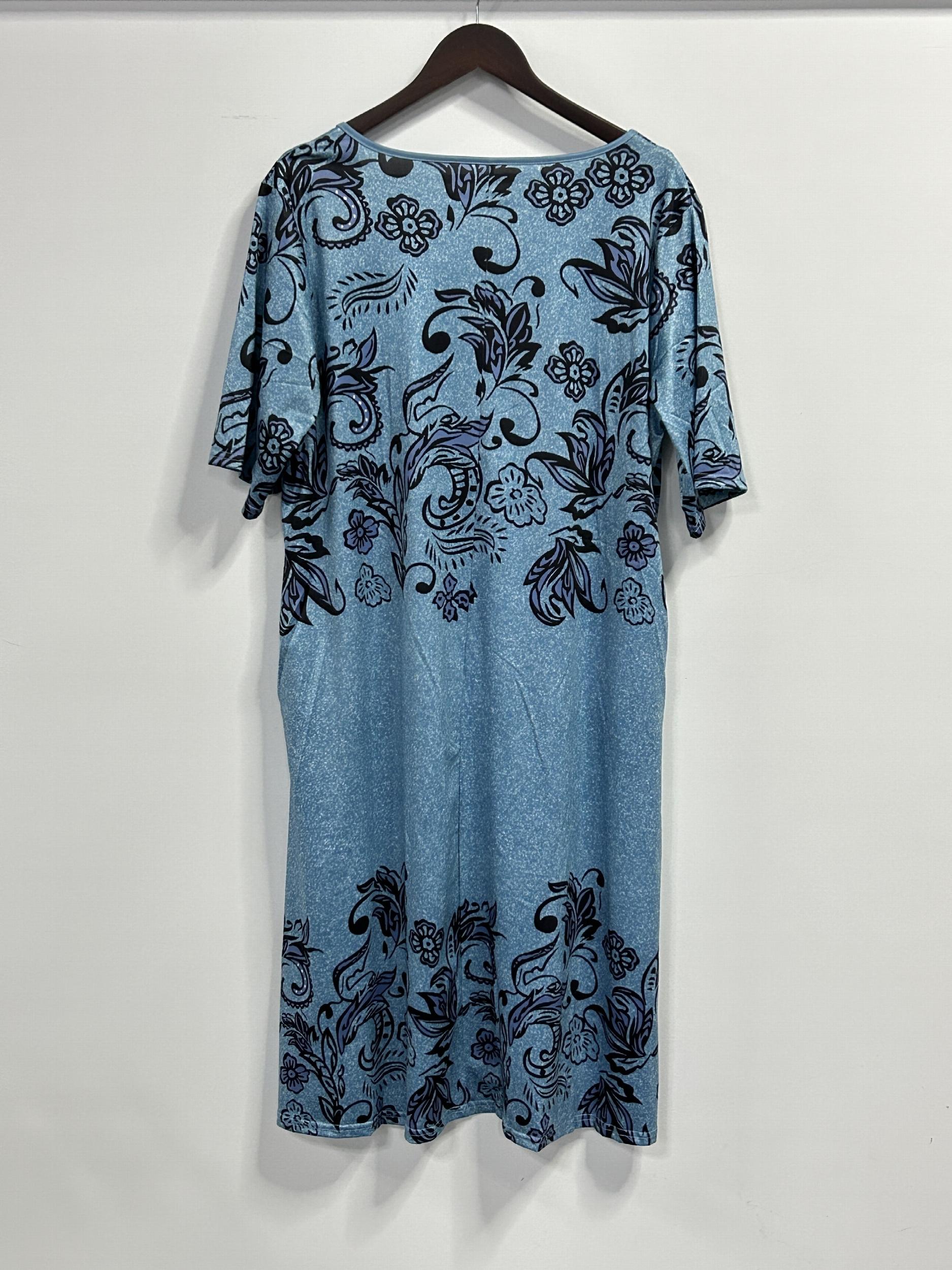 Floral Print Short Sleeve Plus Size Casual Dress With Pockets