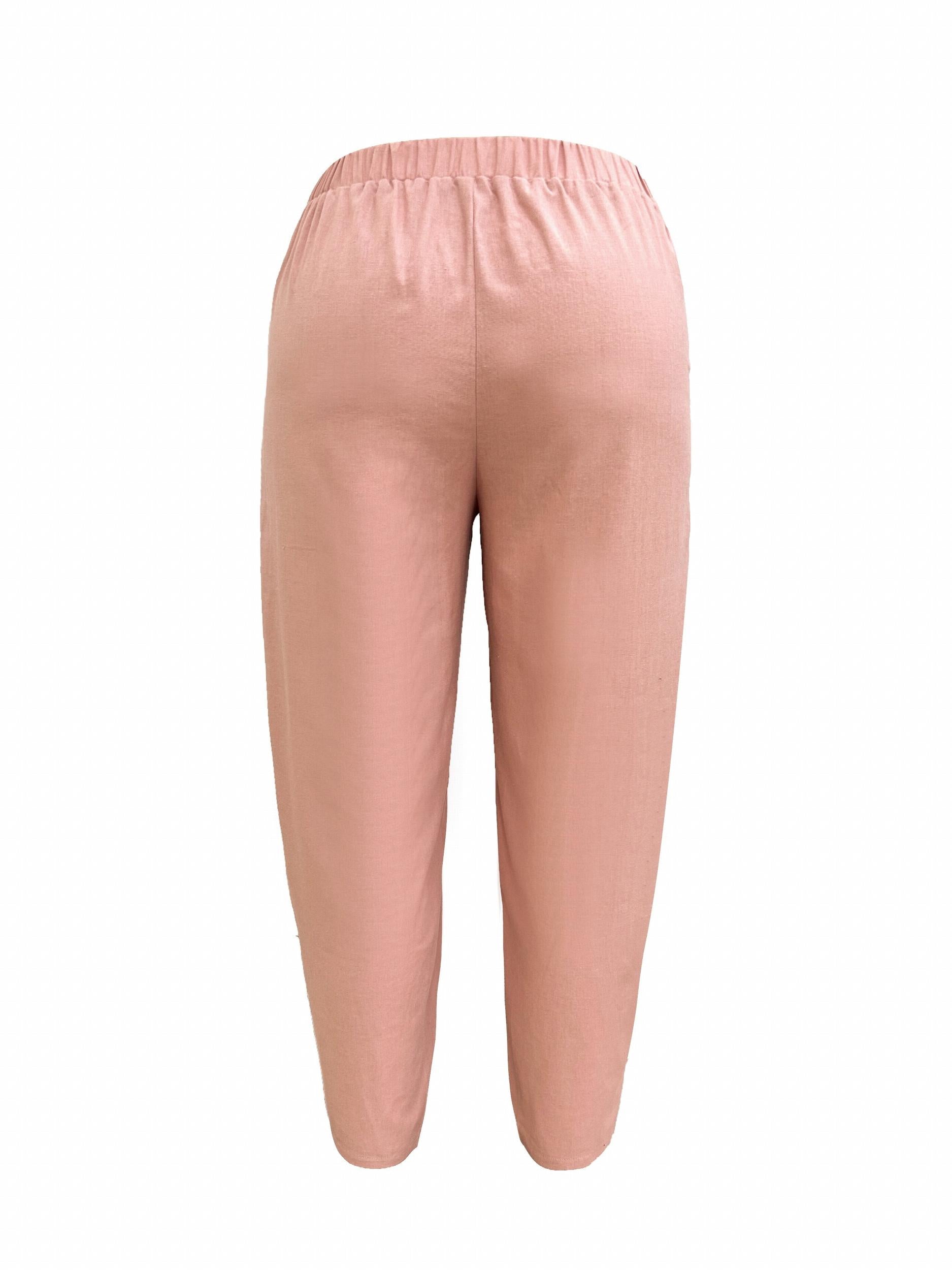  Solid Elastic High Rise Casual Pants