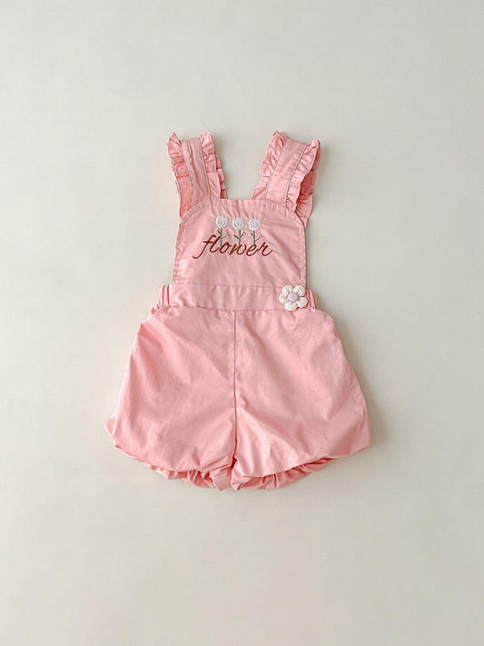 Flower Print Overall Short Pants for Baby Girls
