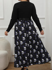  Skull & Bat Print Long Sleeve Maxi Dress