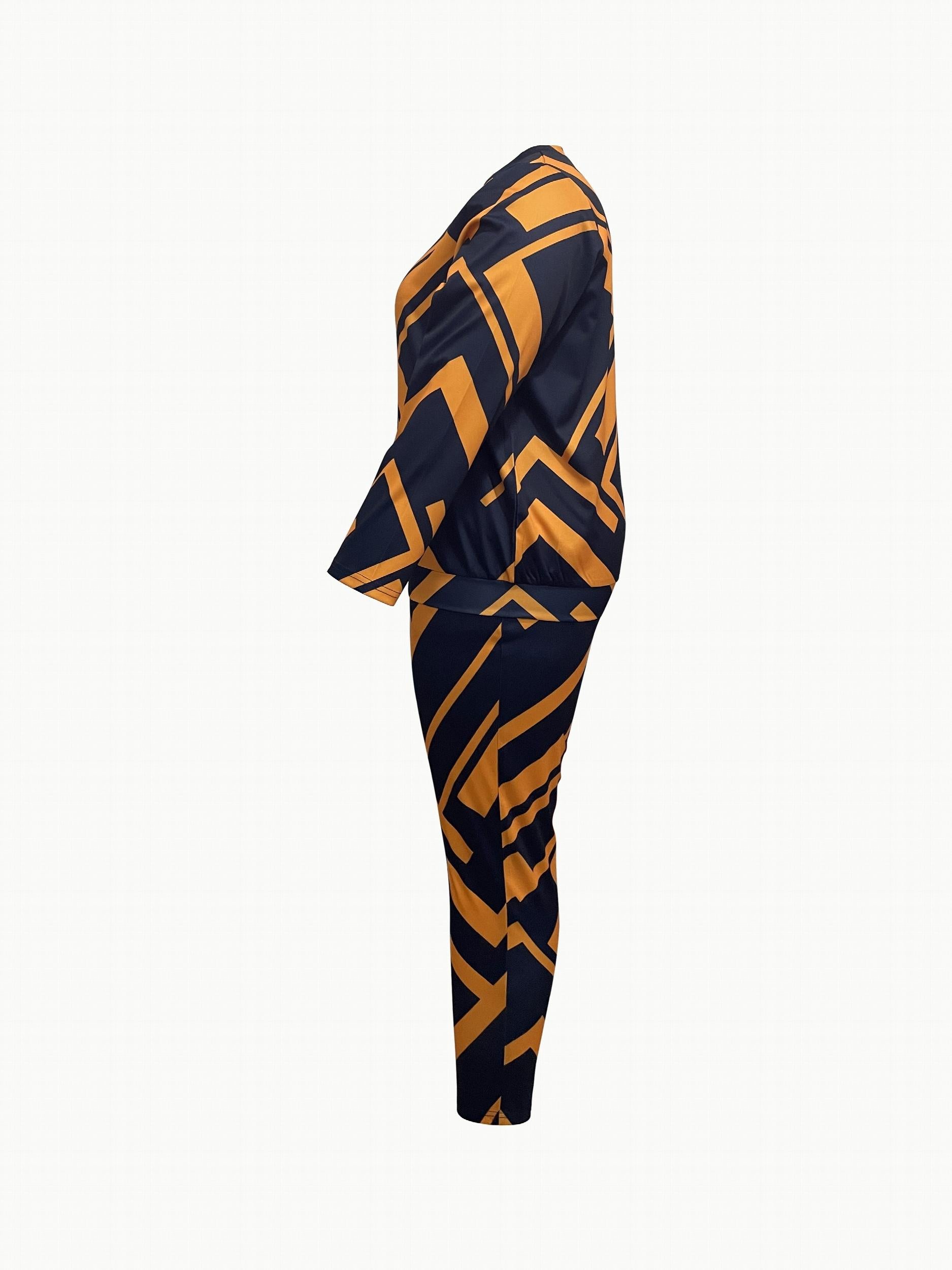 Women's Plus Geo Print Top & Pants 2 Piece Set