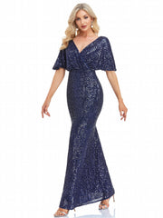 Sequin Mother Of The Bride Dress Surplice Neck Maxi Dress