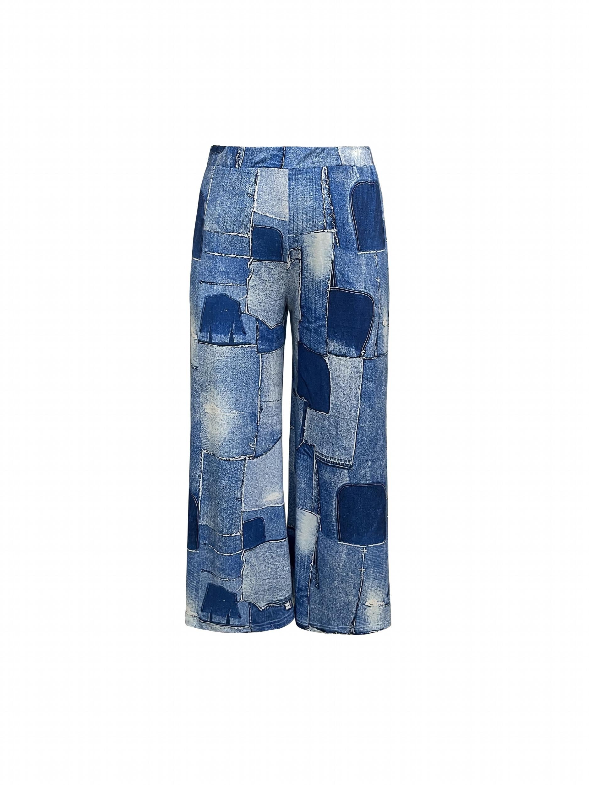  Y2k Denim Print Wide Leg Pants