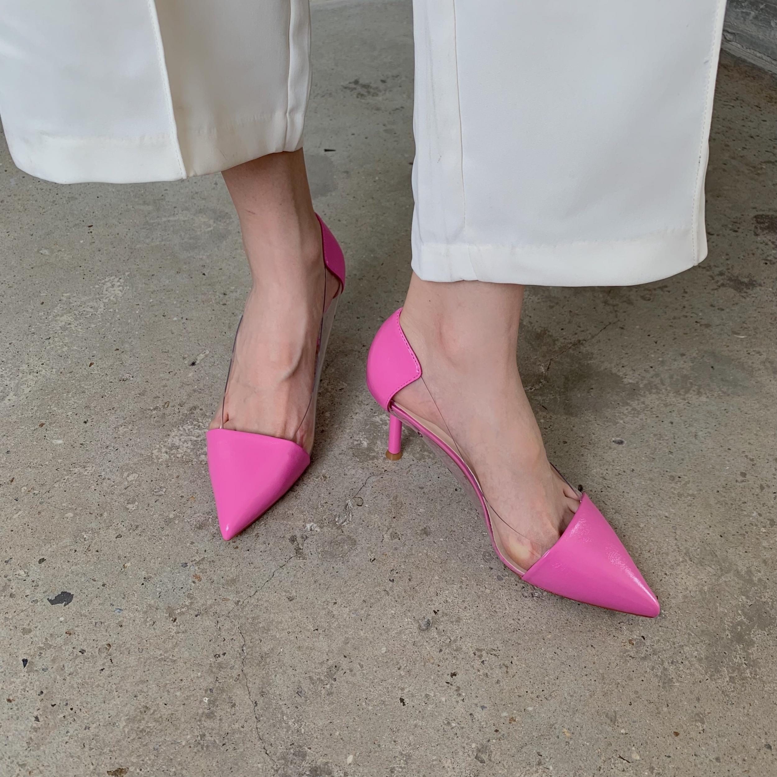 Women's Stiletto Heels Transparent Pumps Point Toe Slip On Breathable Shoes