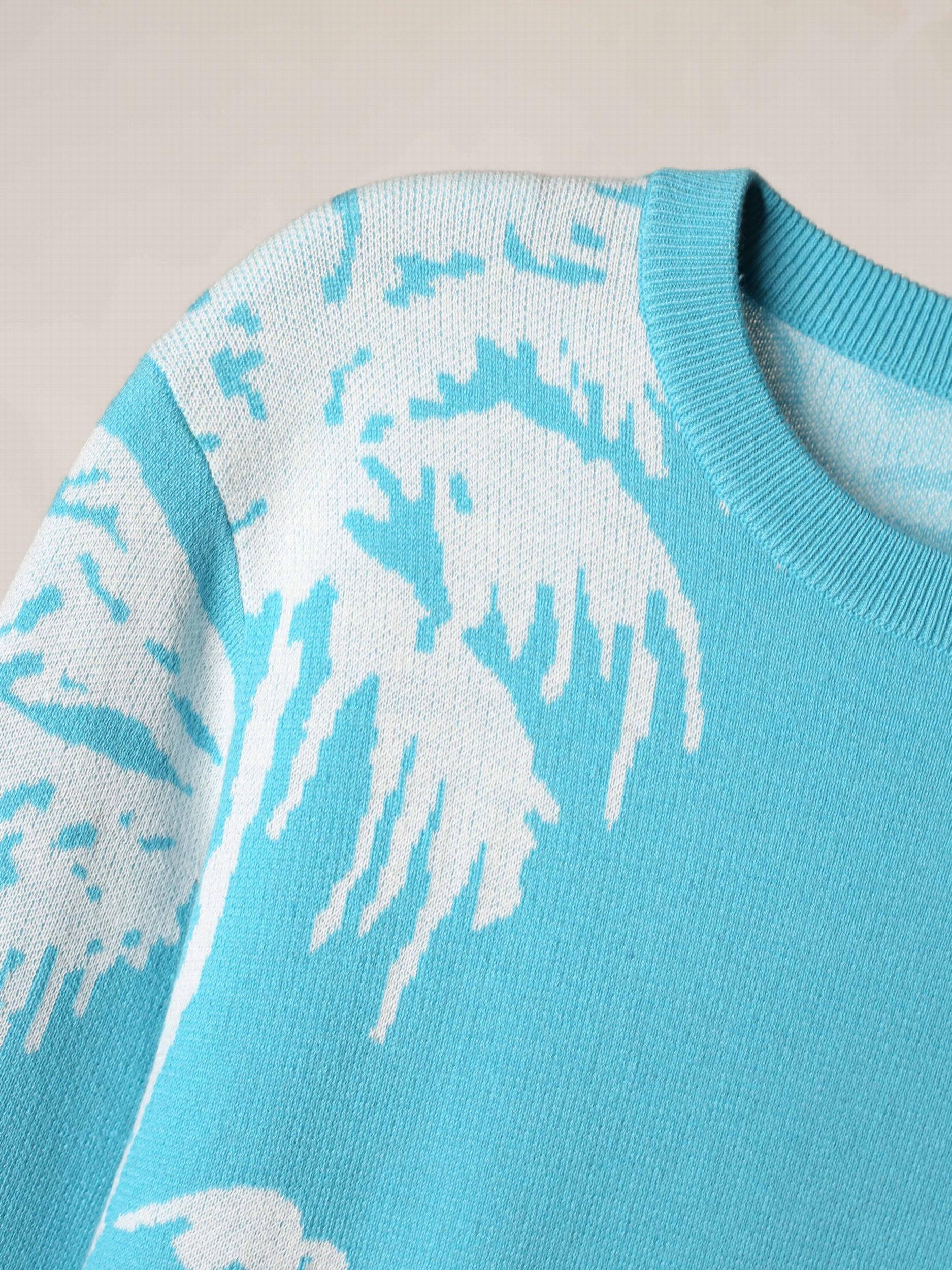 Coconut Tree Pattern Knitted Sweater Men's Casual Warm Crew Neck Pullover