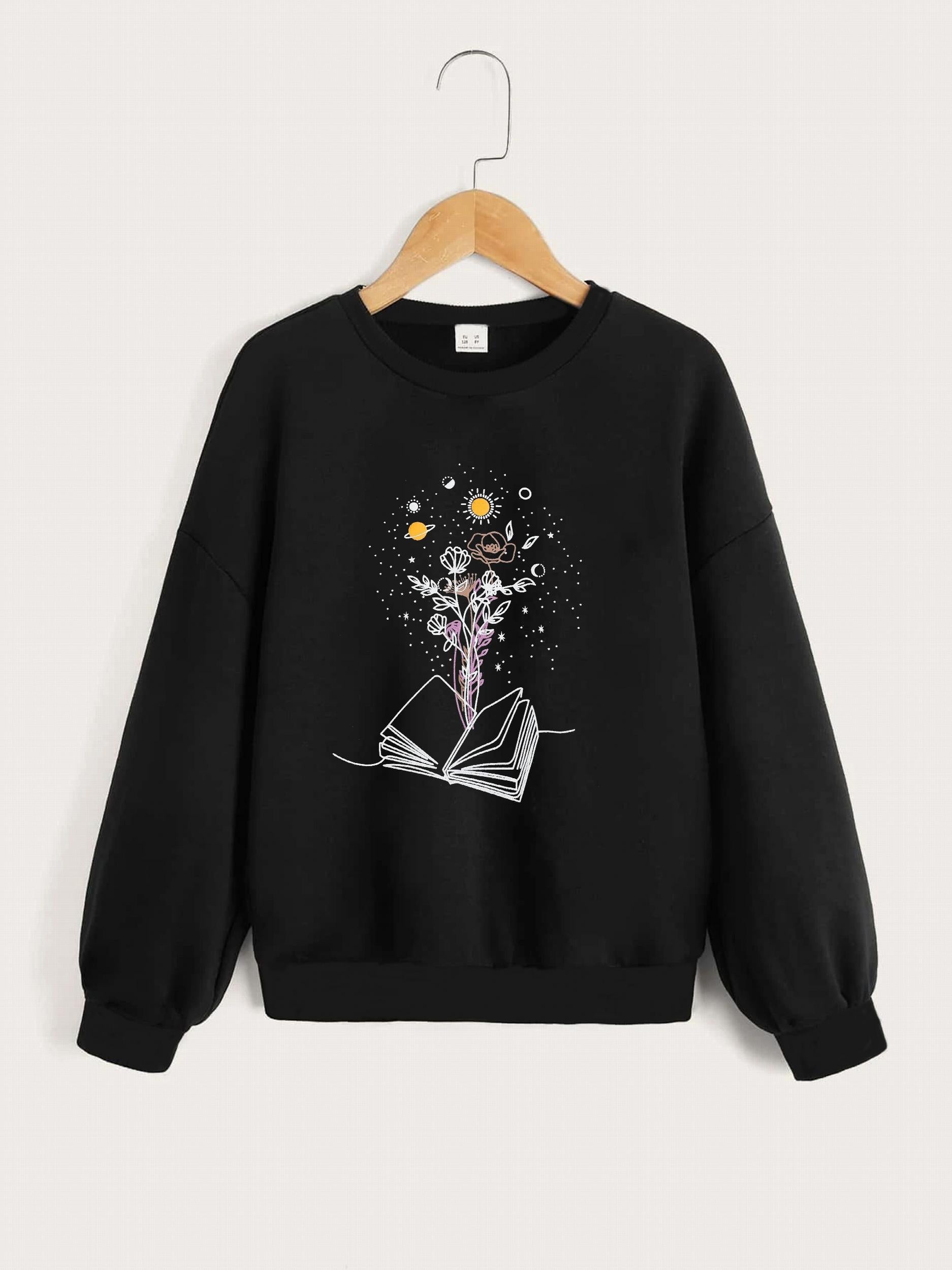 Floral Moon Graphic Sweatshirt for Toddler Girls