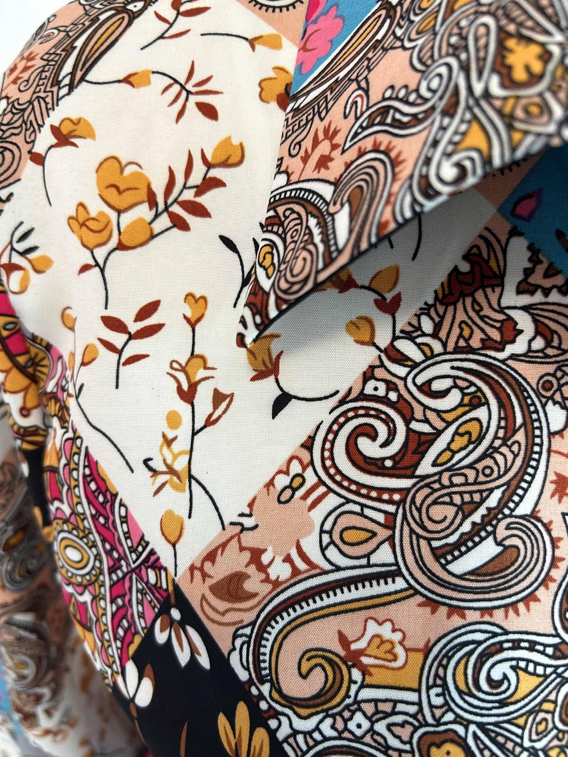  Boho Blouse Women's Plus Paisley Print Button Up Long Sleeve Blouse