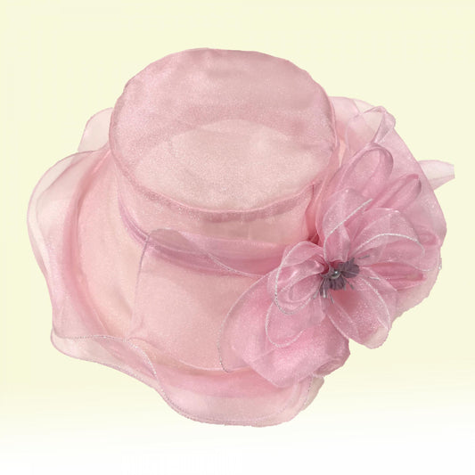 Mesh Flower Organza Sun Hat Solid Ruffles Derby Hat