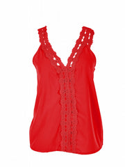 Lace Stitching V-Neck Tank Top for Summer