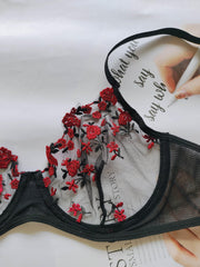  Floral Embroidered Mesh Bra & Panty Lingerie Set