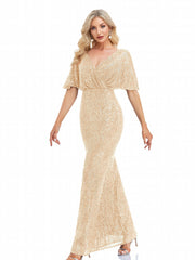 Sequin Mother Of The Bride Dress Surplice Neck Maxi Dress