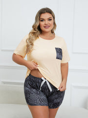 Leopard Print Tee & Bow Knot Shorts Pajama Set