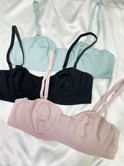 3pcs Solid Push Up Bras Comfy & Breathable Intimates Bra