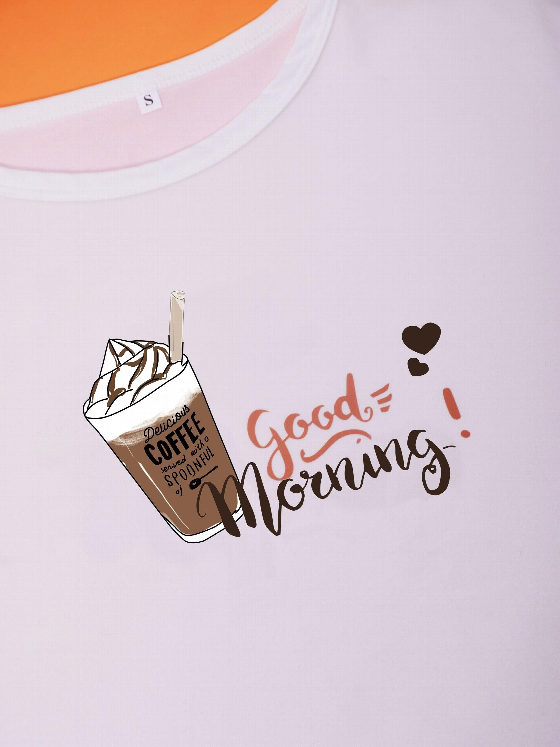 Letter Print Pajama Set Short Sleeve Crew Neck Top & Lounge Pants