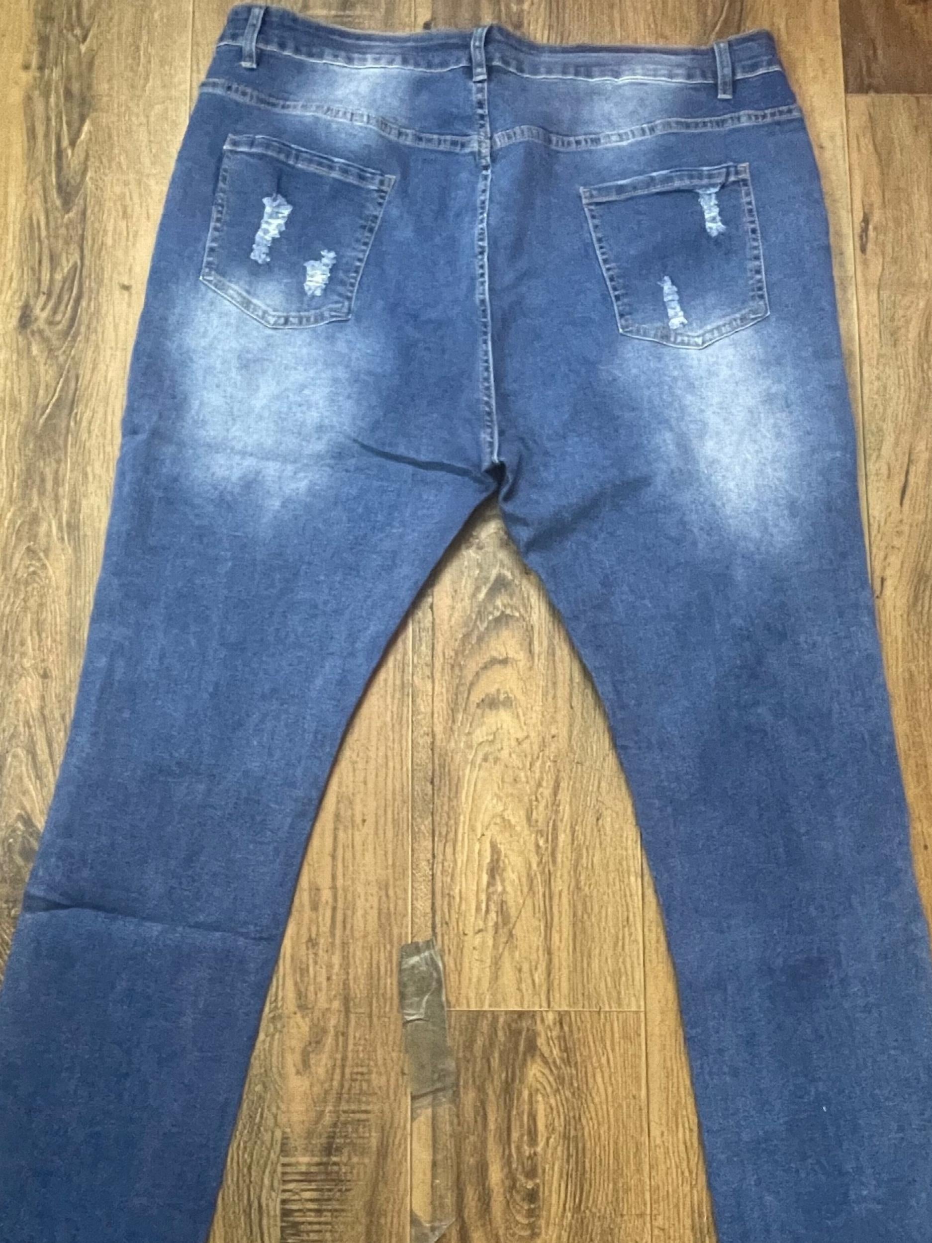  Checkered Patch Button Fly Ripped Stretch Denim Pants