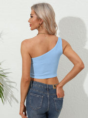 One Shoulder Cut Out Tank Top Y2K Sexy Crop Sleeveless Tank Top