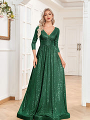 Sequined Maxi Dress V Neck Gown For Bridesmaid