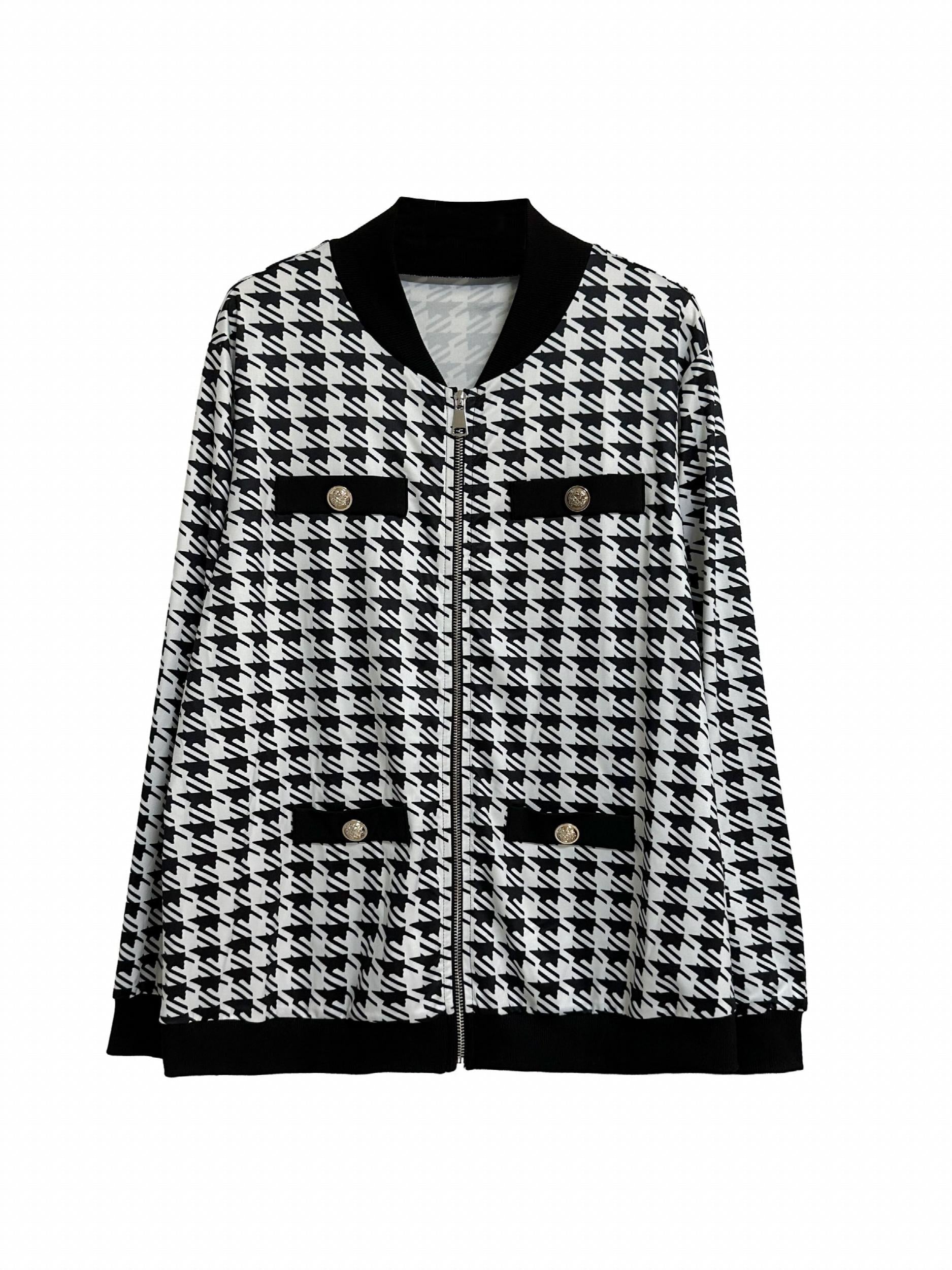  Houndstooth Print Coat & Pants 2 Piece Set
