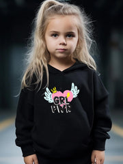 Hearts Wings Pattern Hooded Sweatshirt Girls Hoodies & Sweatpants