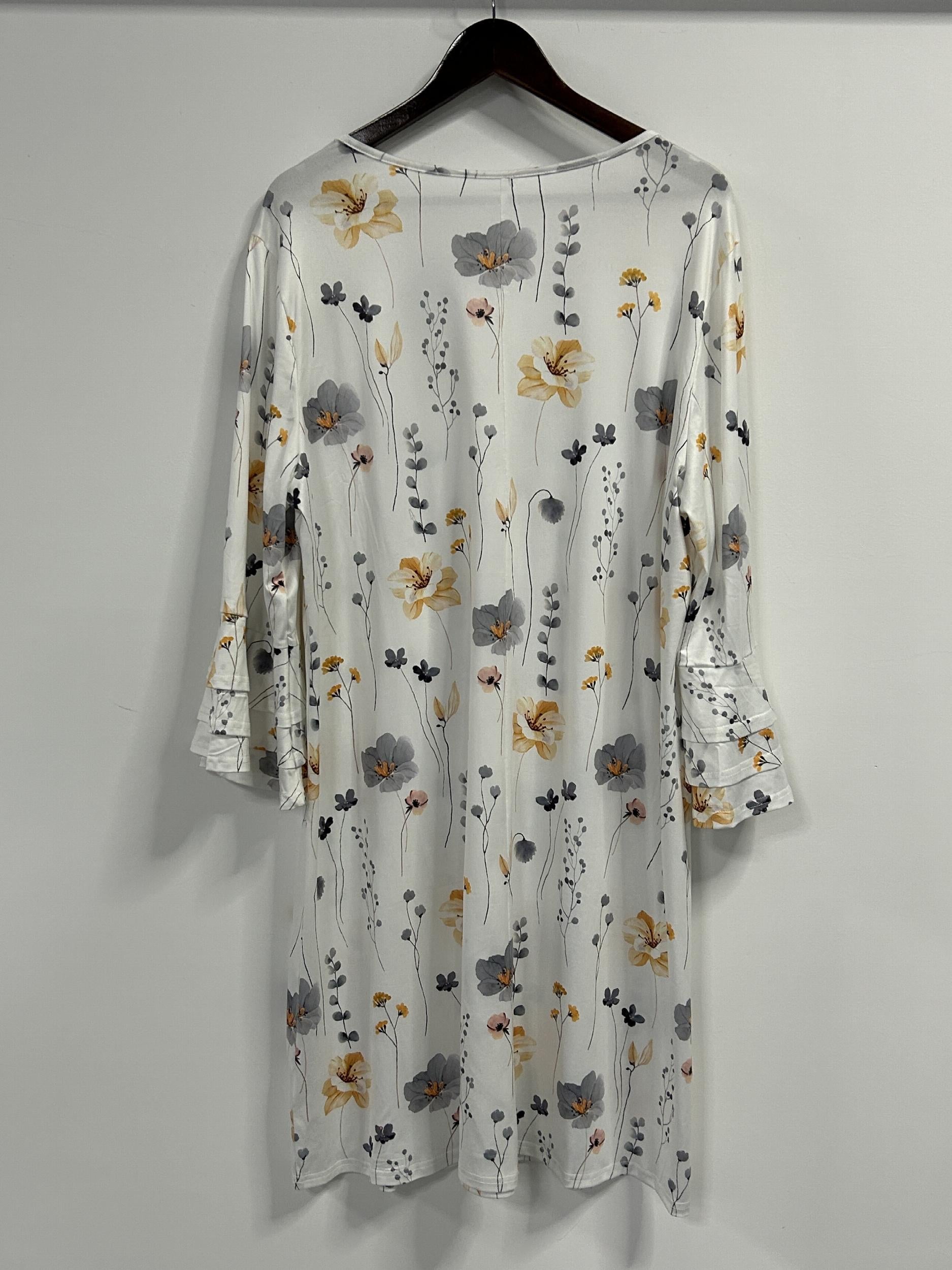 Women's Plus Floral Print Layered Sleeve V Neck Slight Stretch Dress