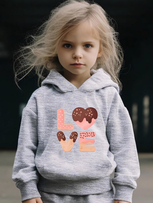 Love Pattern Hooded Sweatshirt for Girls