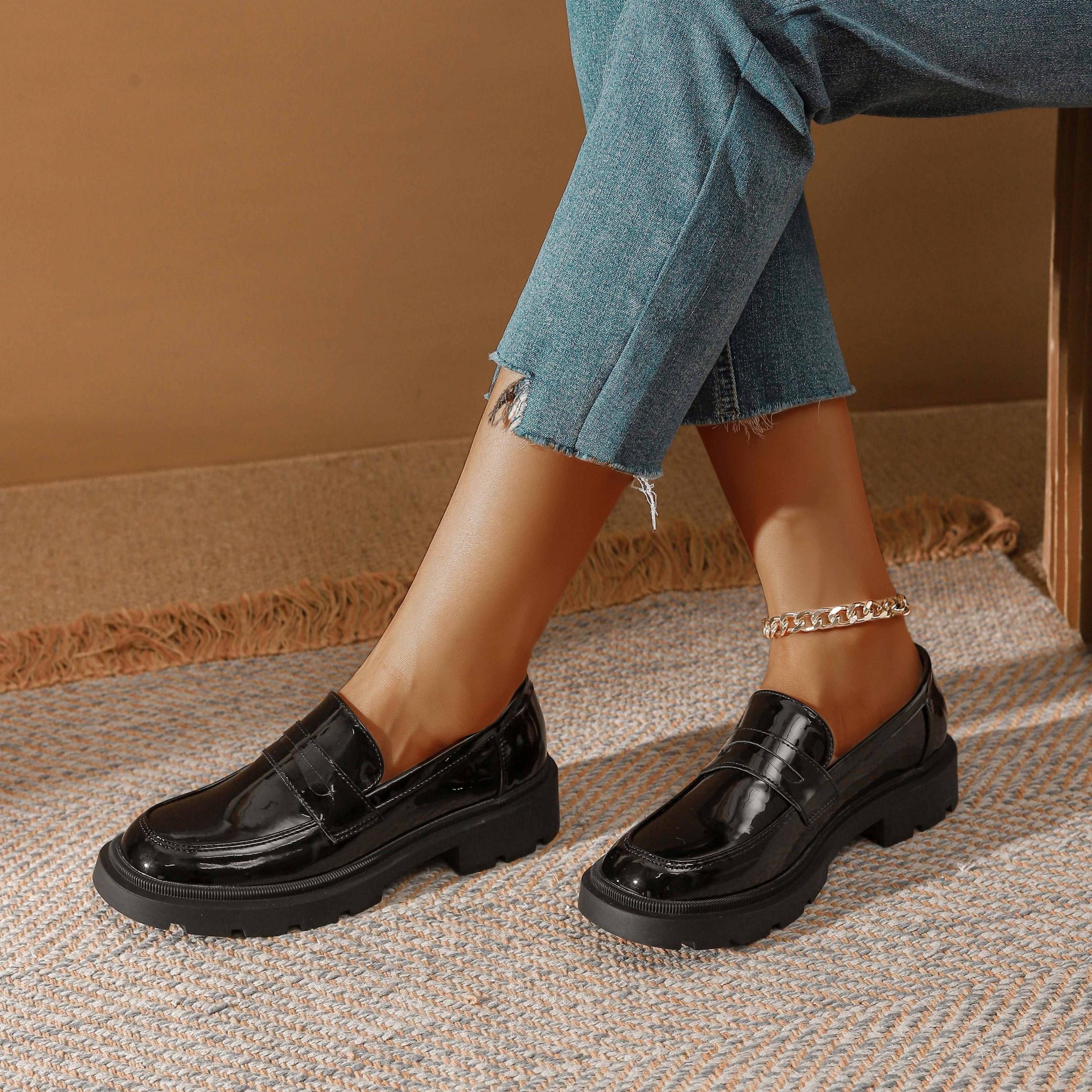 Women's Chunky Loafers Patent Leather Shoes