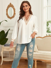 Women's Plus Size Lace V Neck Long Sleeve Blouse