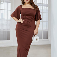  Dress Women's Plus Solid Butterfly Sleeve Square Neck