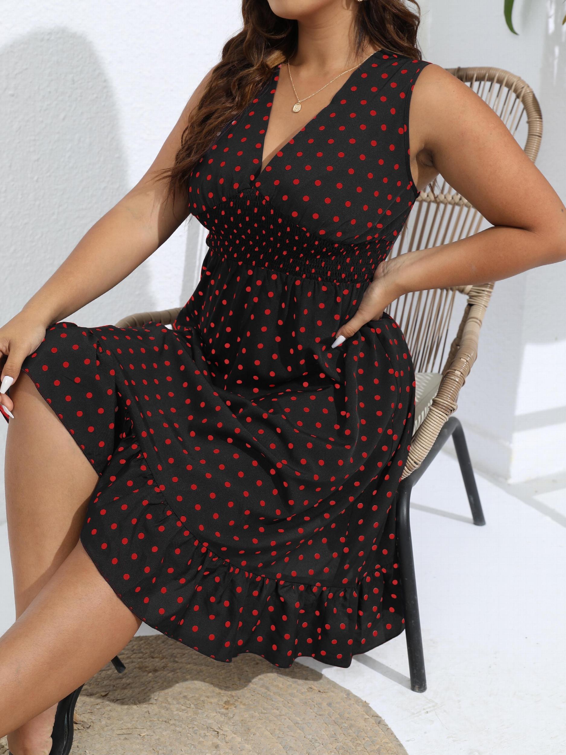  Polka Dot Print Tank Dress