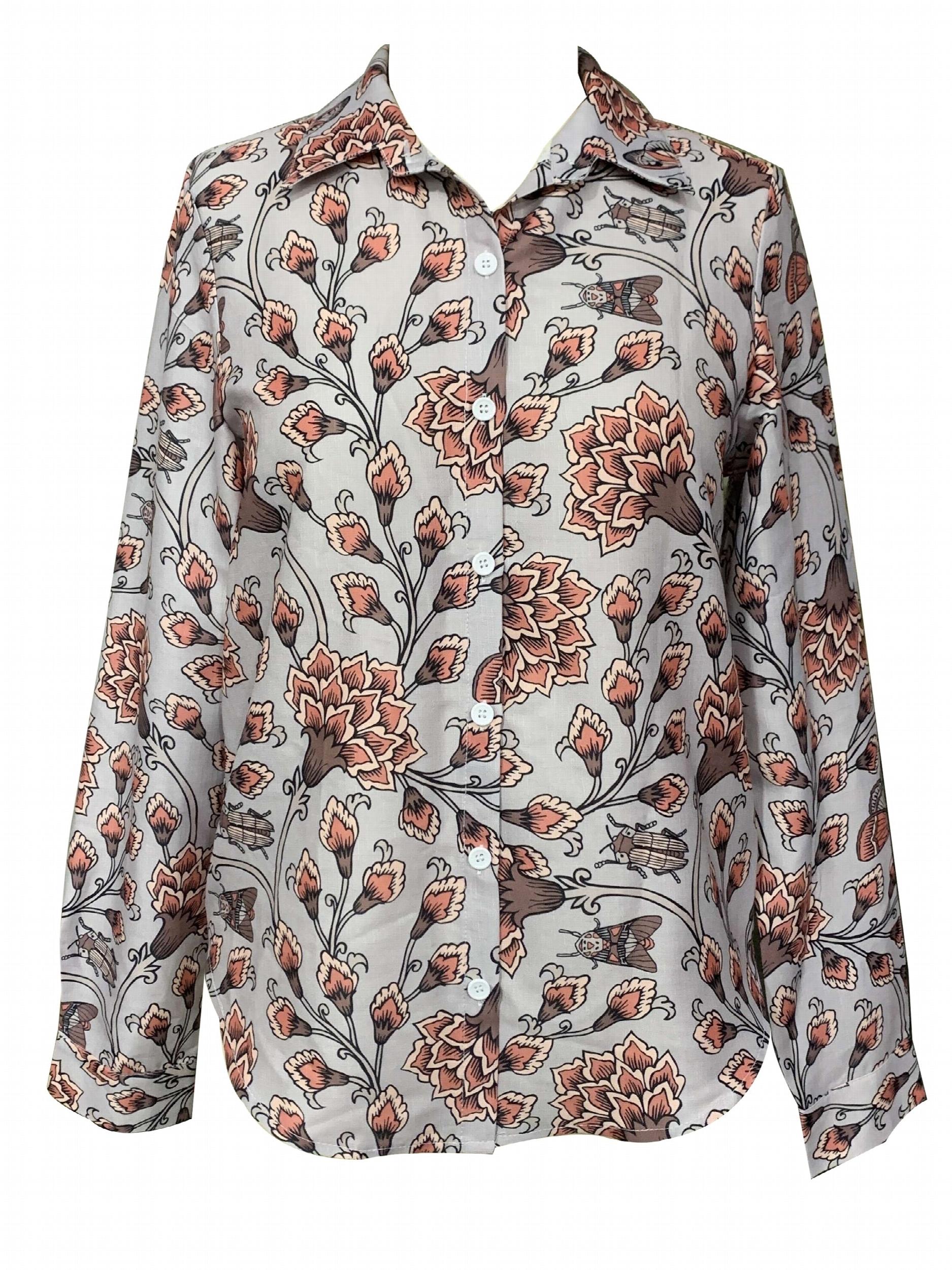  Floral Print Button Up Collar Shirt Top