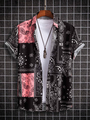 Paisley Print Men s Casual Short Sleeve Mismatch Shirt for Summer Vacation