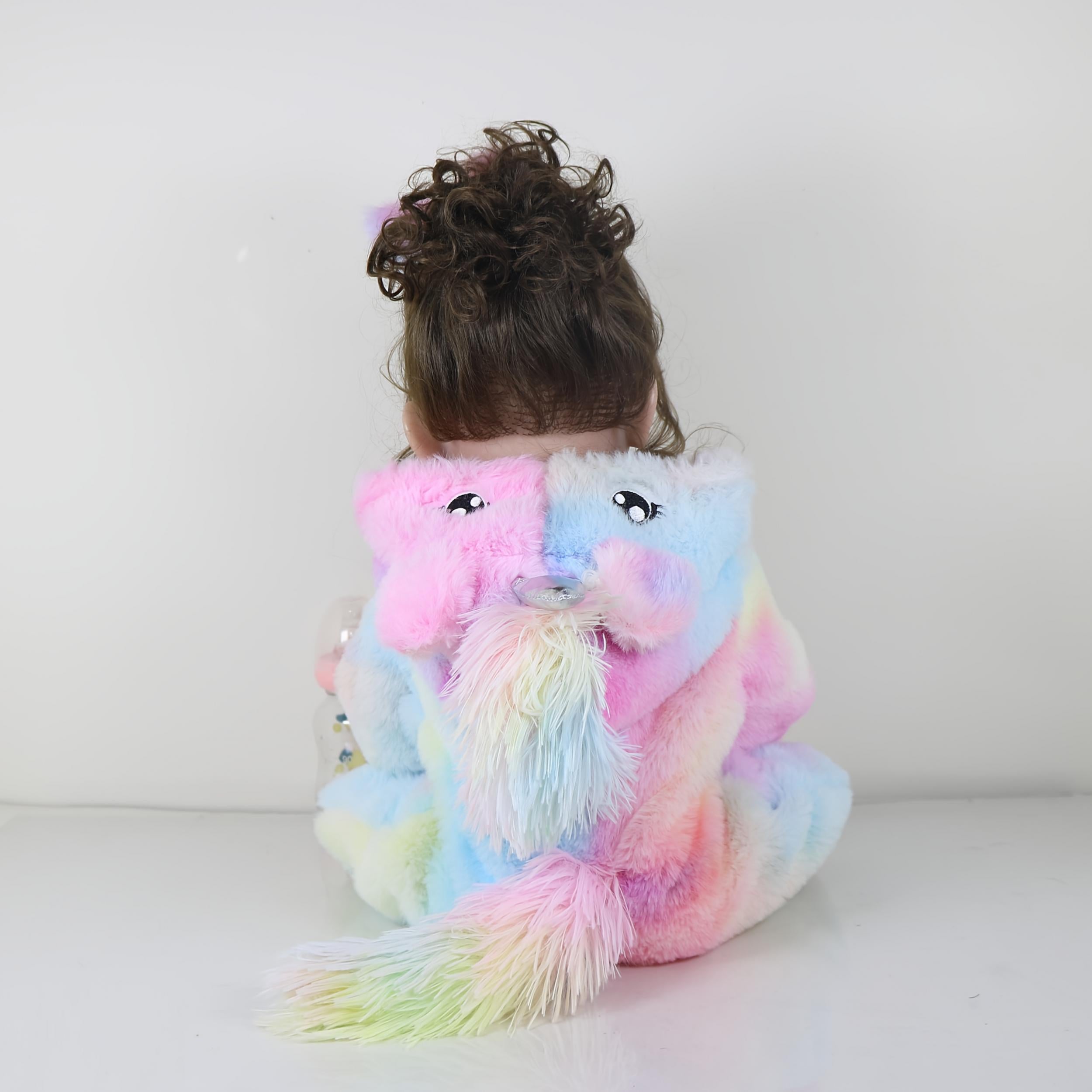 55 Rainbow Unicorn Doll w/ Soft Silicone Body & Brown Hair