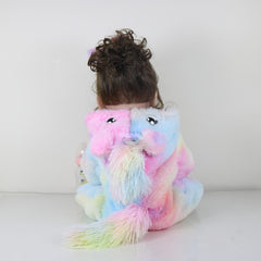 55 Rainbow Unicorn Doll w/ Soft Silicone Body & Brown Hair