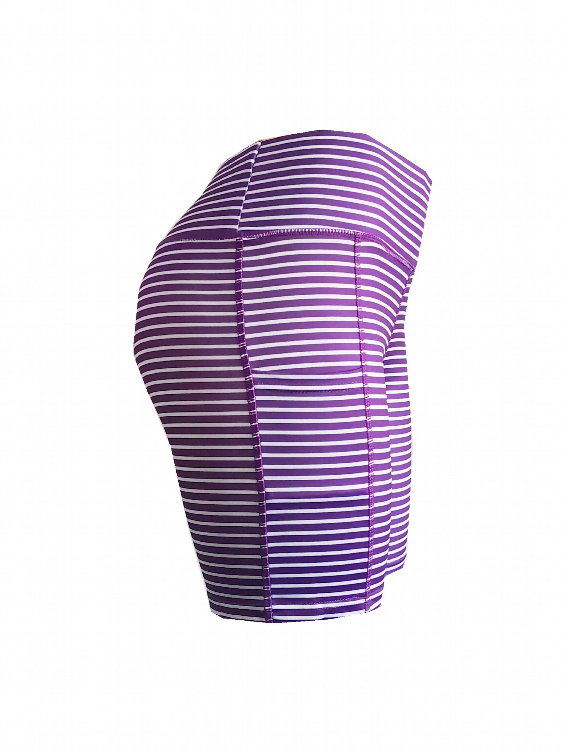 Stripes Butt Lifting Shorts Side Pockets Stretchy Yoga Fitness Workout Slimming
