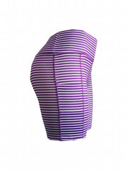Stripes Butt Lifting Shorts Side Pockets Stretchy Yoga Fitness Workout Slimming