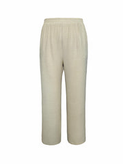  Solid Elastic High Rise Wide Leg Pants With Pockets