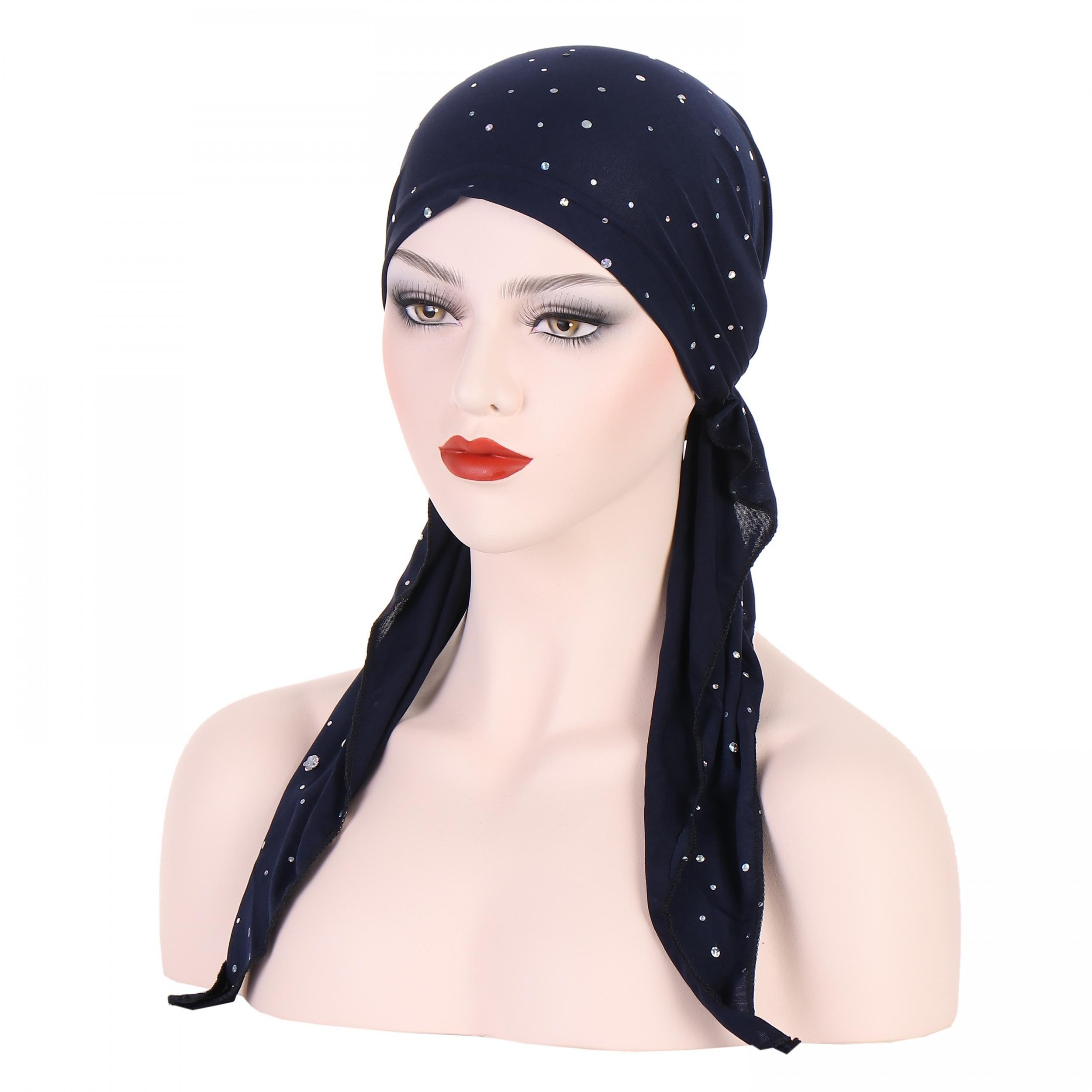 Rhinestone Decor Turban Cap Lace Up Headwrap Beanie Bandana Chemo Hats