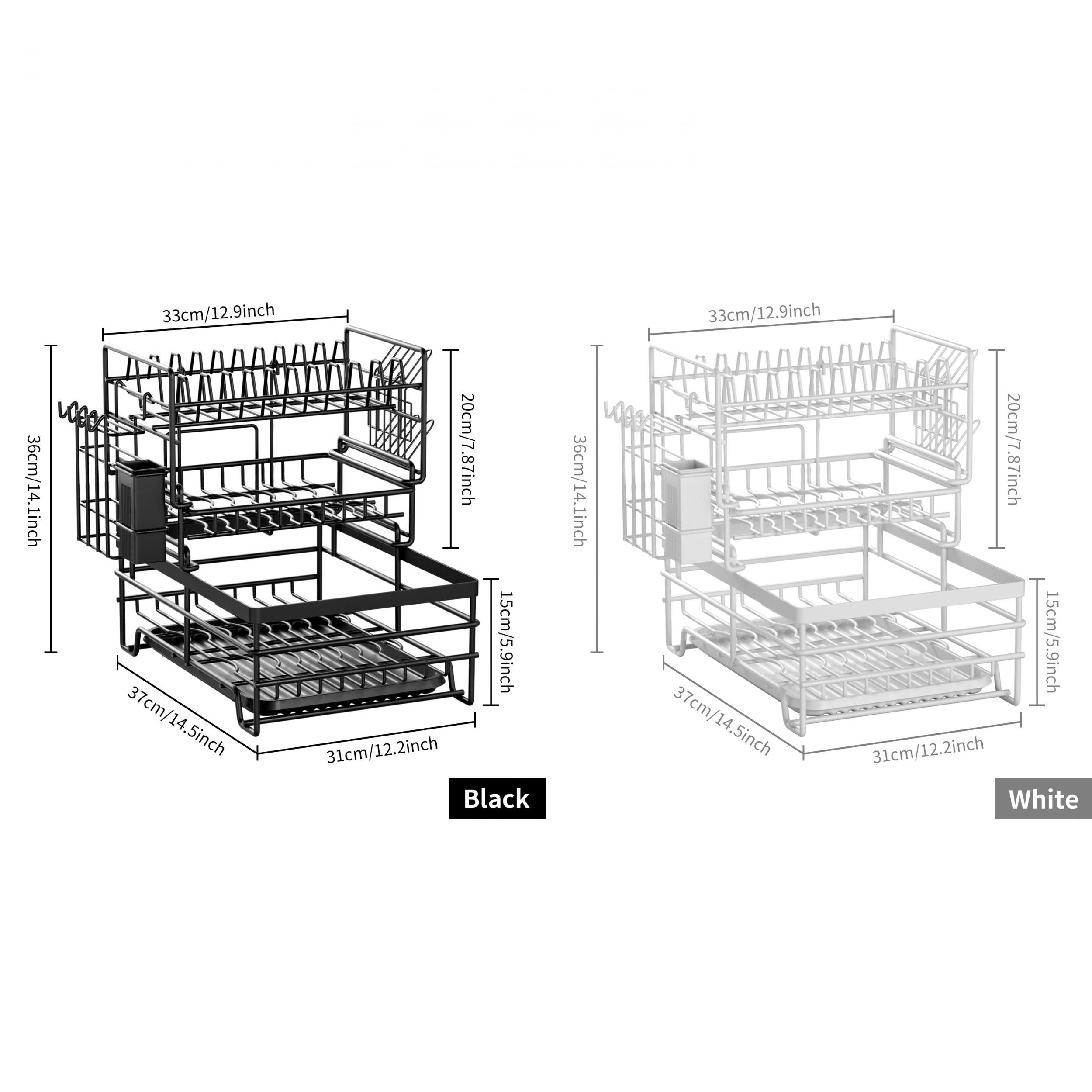 3 Tier Dish Drying Rack with Utensil Holder & Tray
